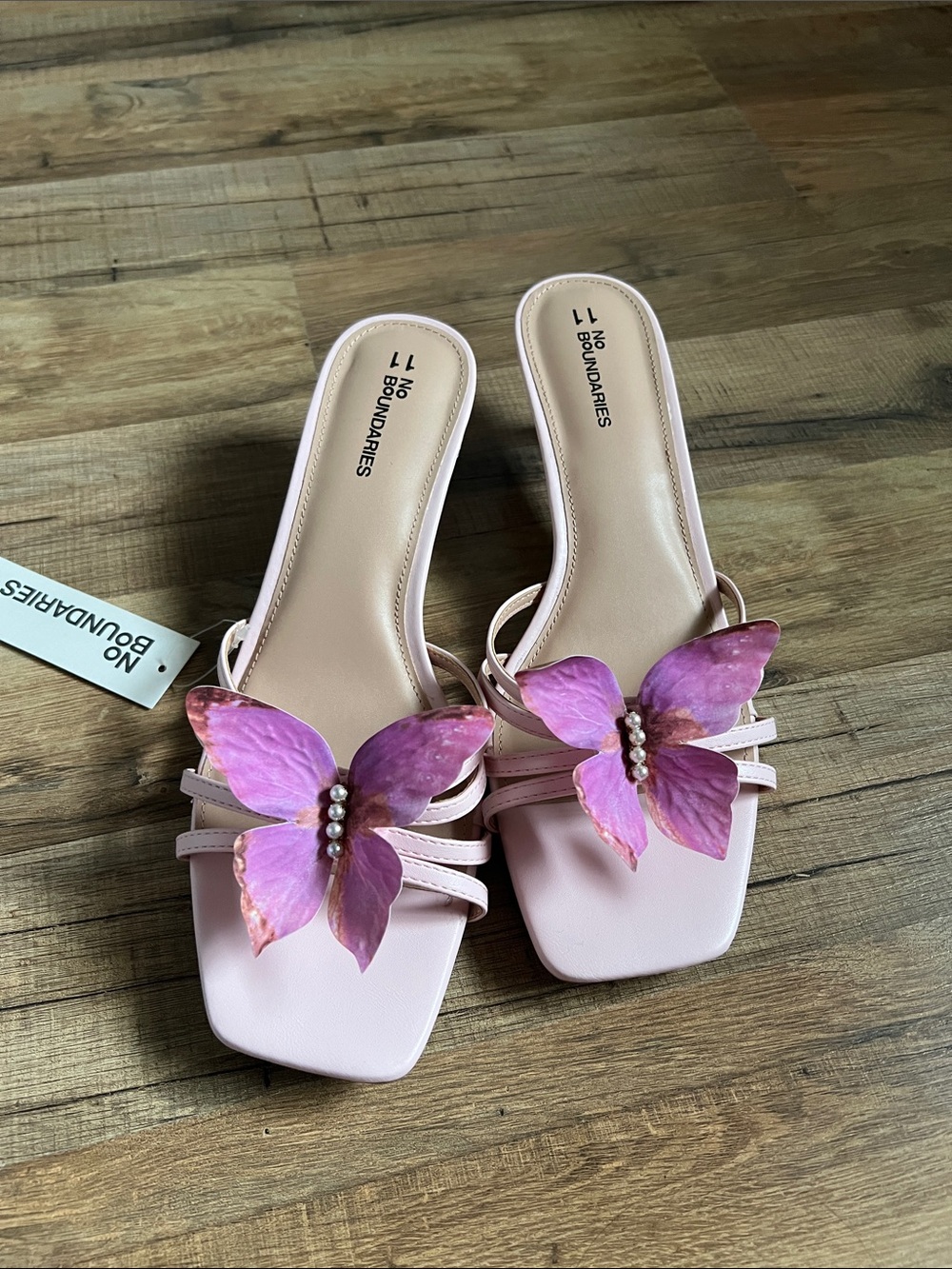 New No Boundaries Pink Butterfly Slide Mules heels for Women size 11 pink